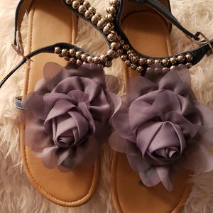 BLUE AND SILVER TONE SANDALS